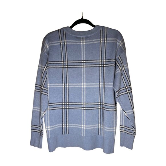 Tahari Women's Sweater Crewneck Pullover Academia Dusty Blue Plaid Size Large - Picture 3 of 9